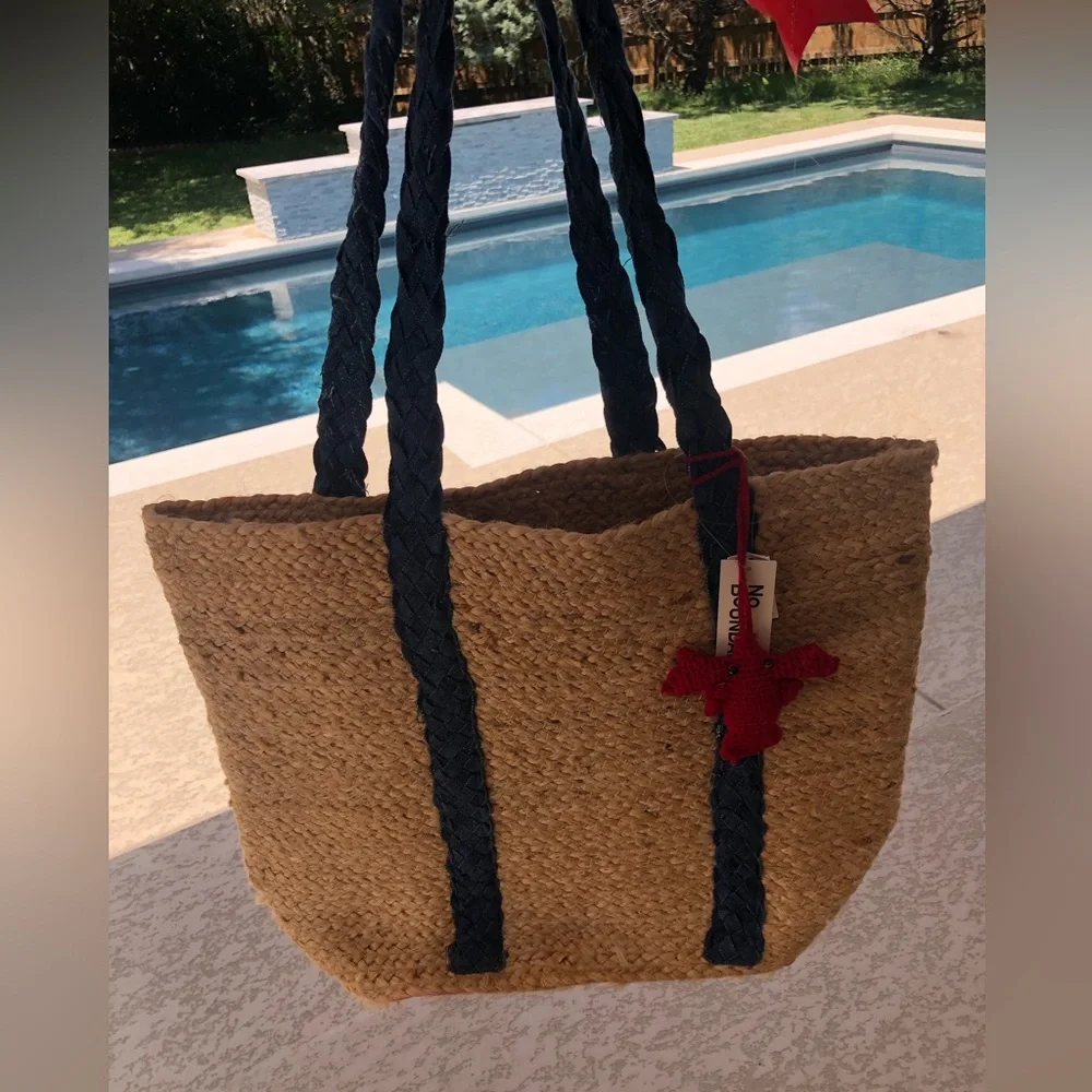🦞Beach Icons Large Woven Jute Tote Bag 